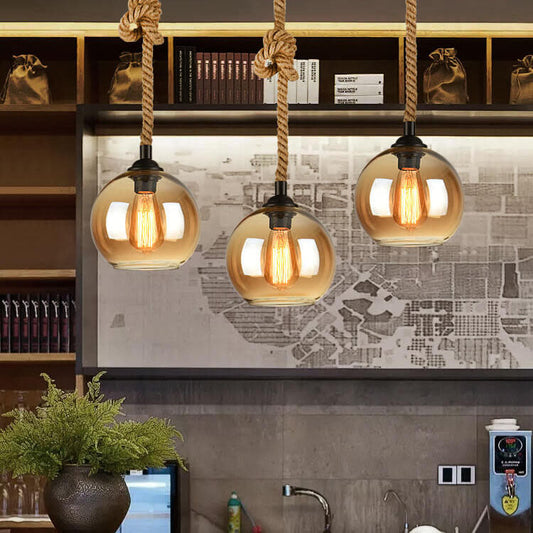 Glass Globe Rope Pendant Light Retro Hanging Design