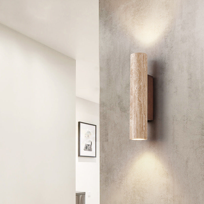 Japandi Tube Travertine Stone Minimalist Wall Light 6