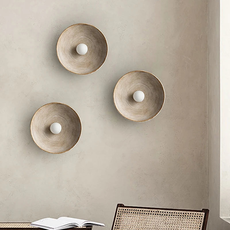 Retro Ceramic Style Resin Round Japandi LED Wall Light 1