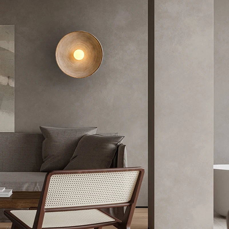 Retro Ceramic Style Resin Round Japandi LED Wall Light 4