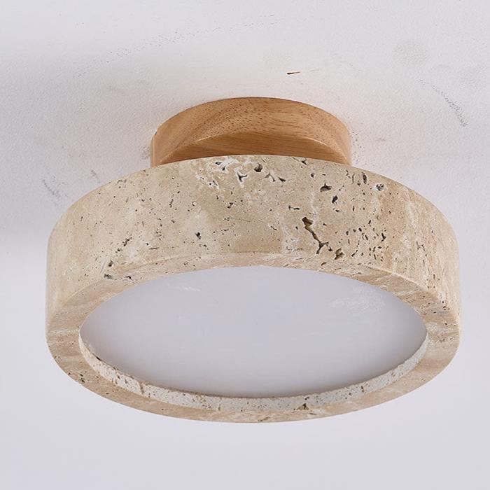 Round Yellow Travertine Ceiling Light Fixture 7