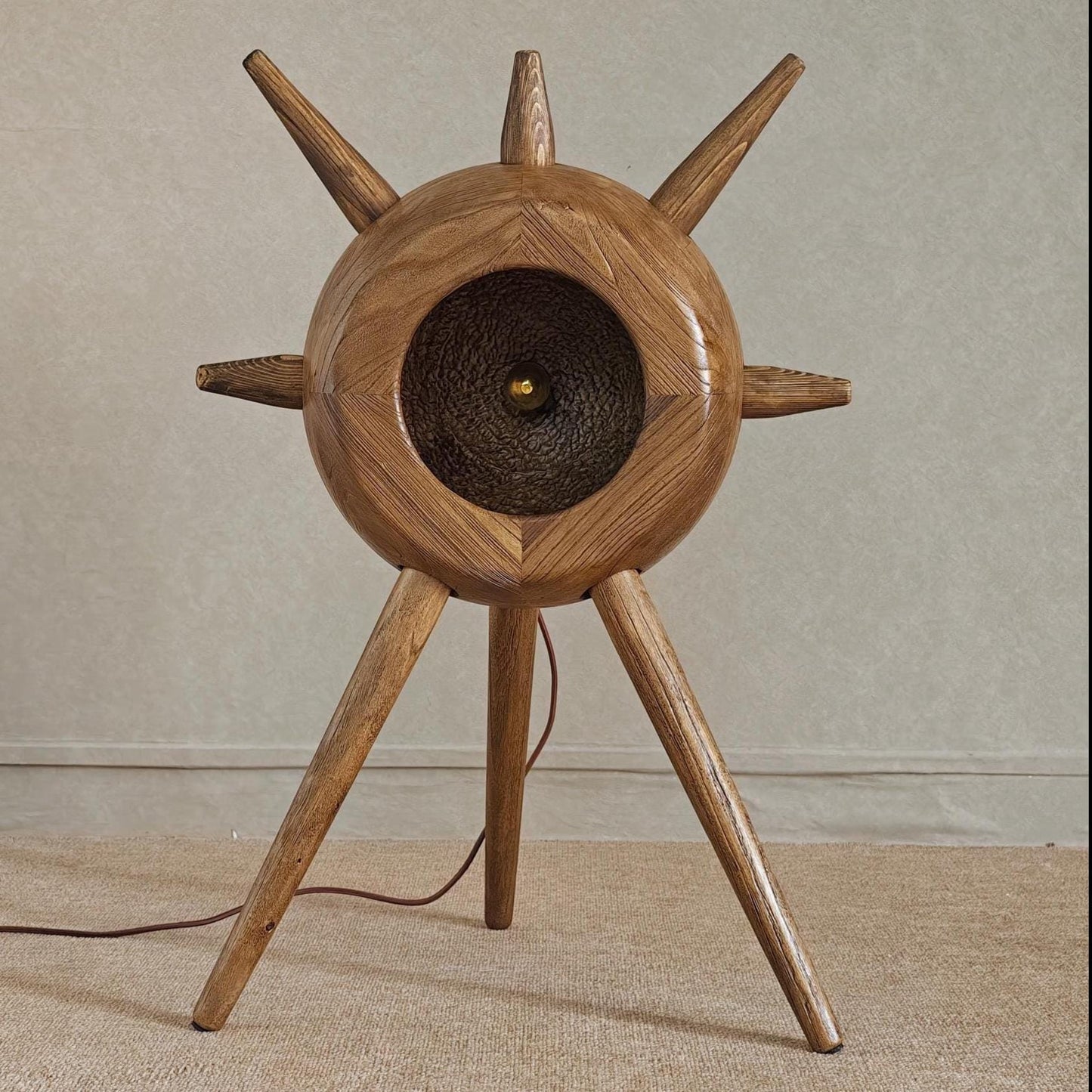 Mid Century Modern Wooden Floor Lamp Handmade Solid Wood Ambient Light