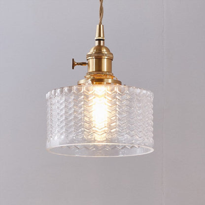 Brass Glass Vintage Japanese Round Pendant Light