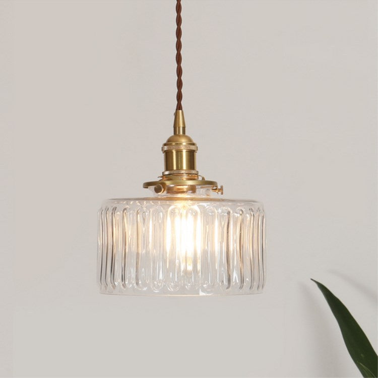 Brass Glass Vintage Japanese Round Pendant Light