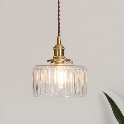 Brass Glass Vintage Japanese Round Pendant Light