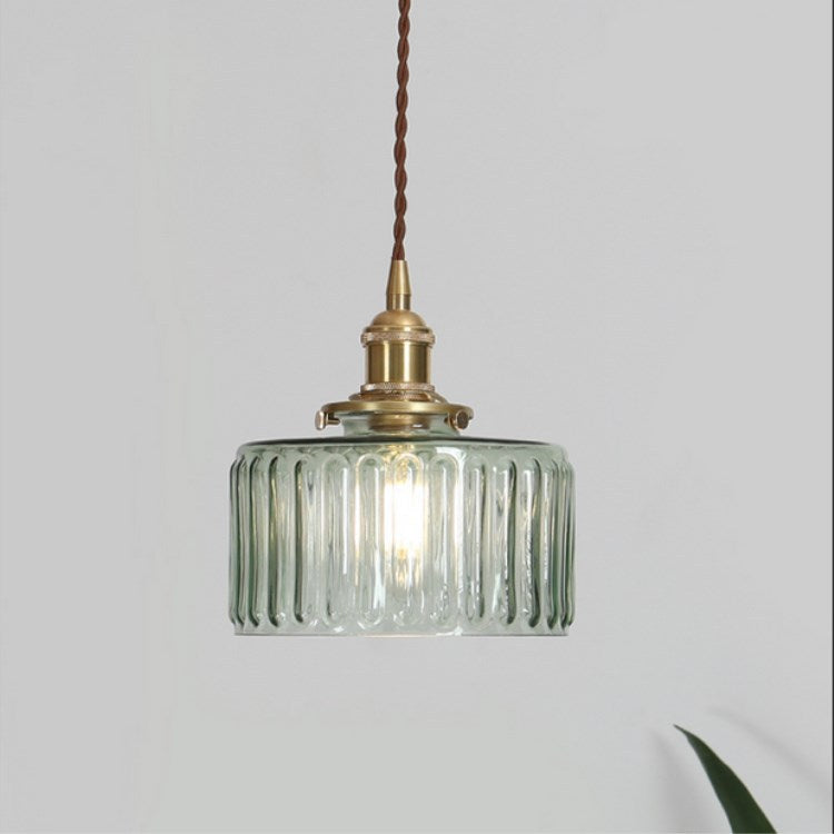 Brass Glass Vintage Japanese Round Pendant Light
