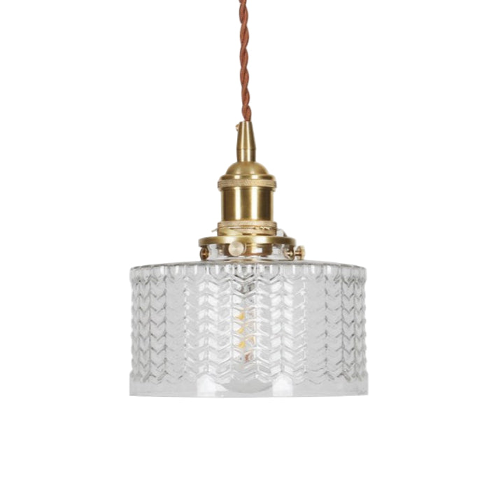 Brass Glass Vintage Japanese Round Pendant Light