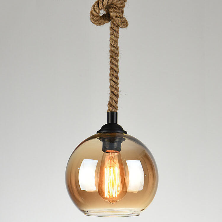 Glass Globe Rope Pendant Light Retro Hanging Design