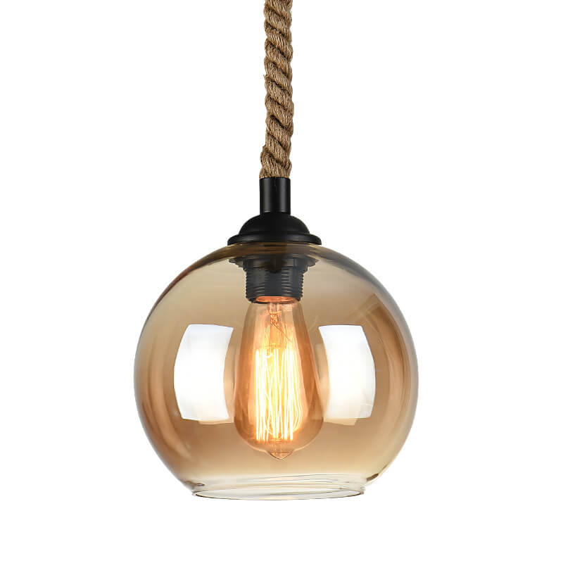 Glass Globe Rope Pendant Light Retro Hanging Design