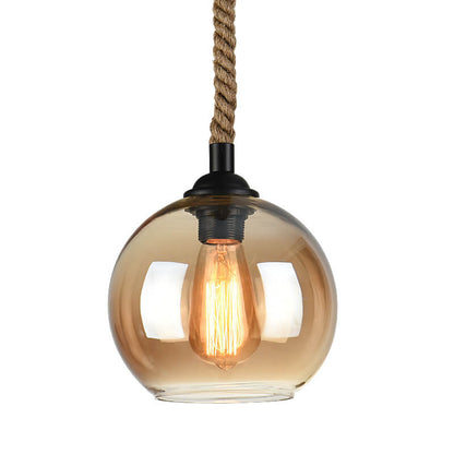 Glass Globe Rope Pendant Light Retro Hanging Design