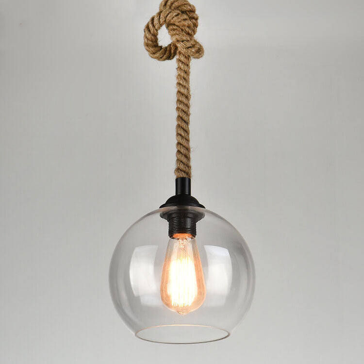 Glass Globe Rope Pendant Light Retro Hanging Design
