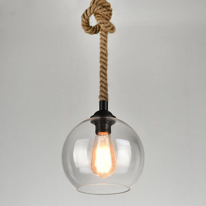 Glass Globe Rope Pendant Light Retro Hanging Design