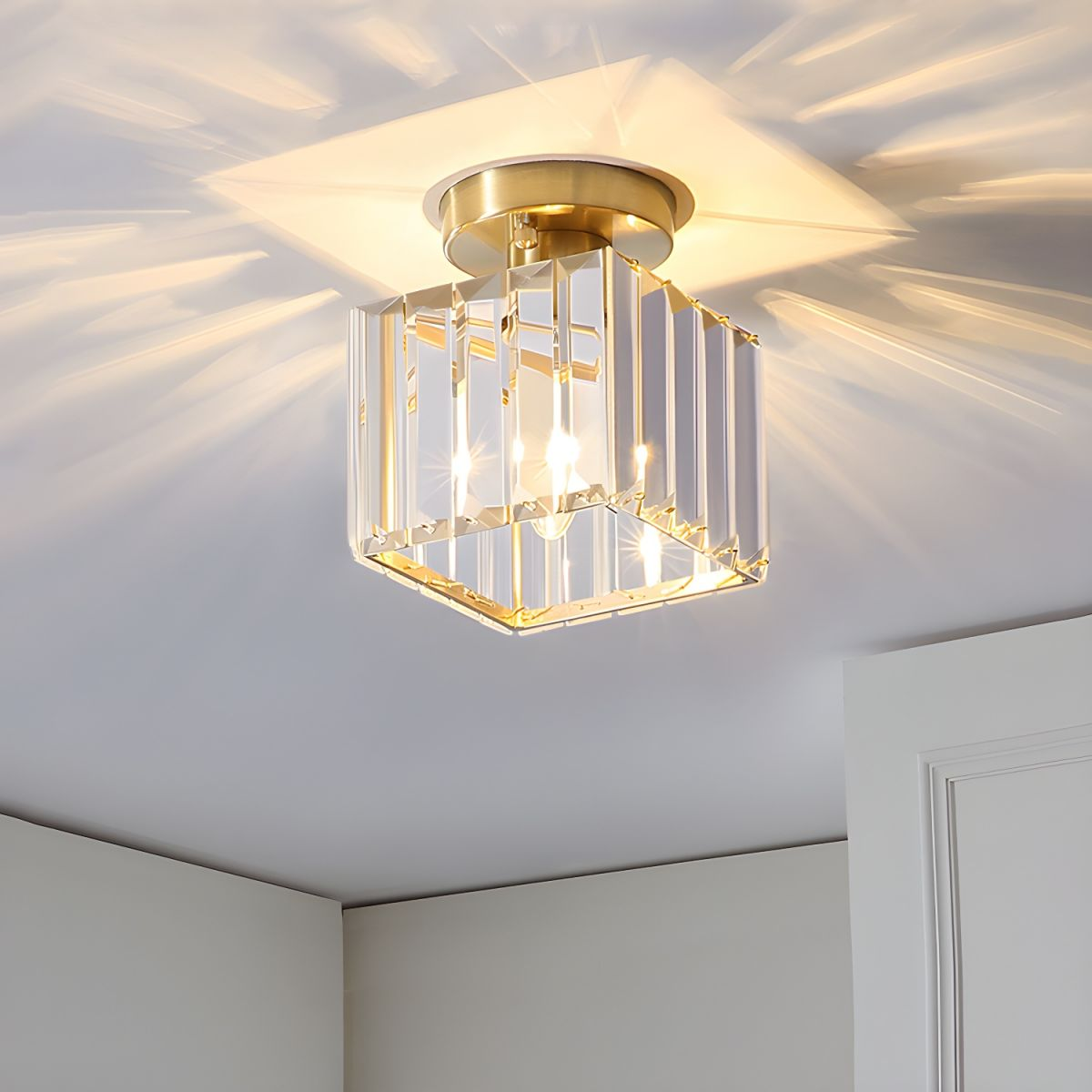 Crystal Glass Metal Ceiling Light Modern Design