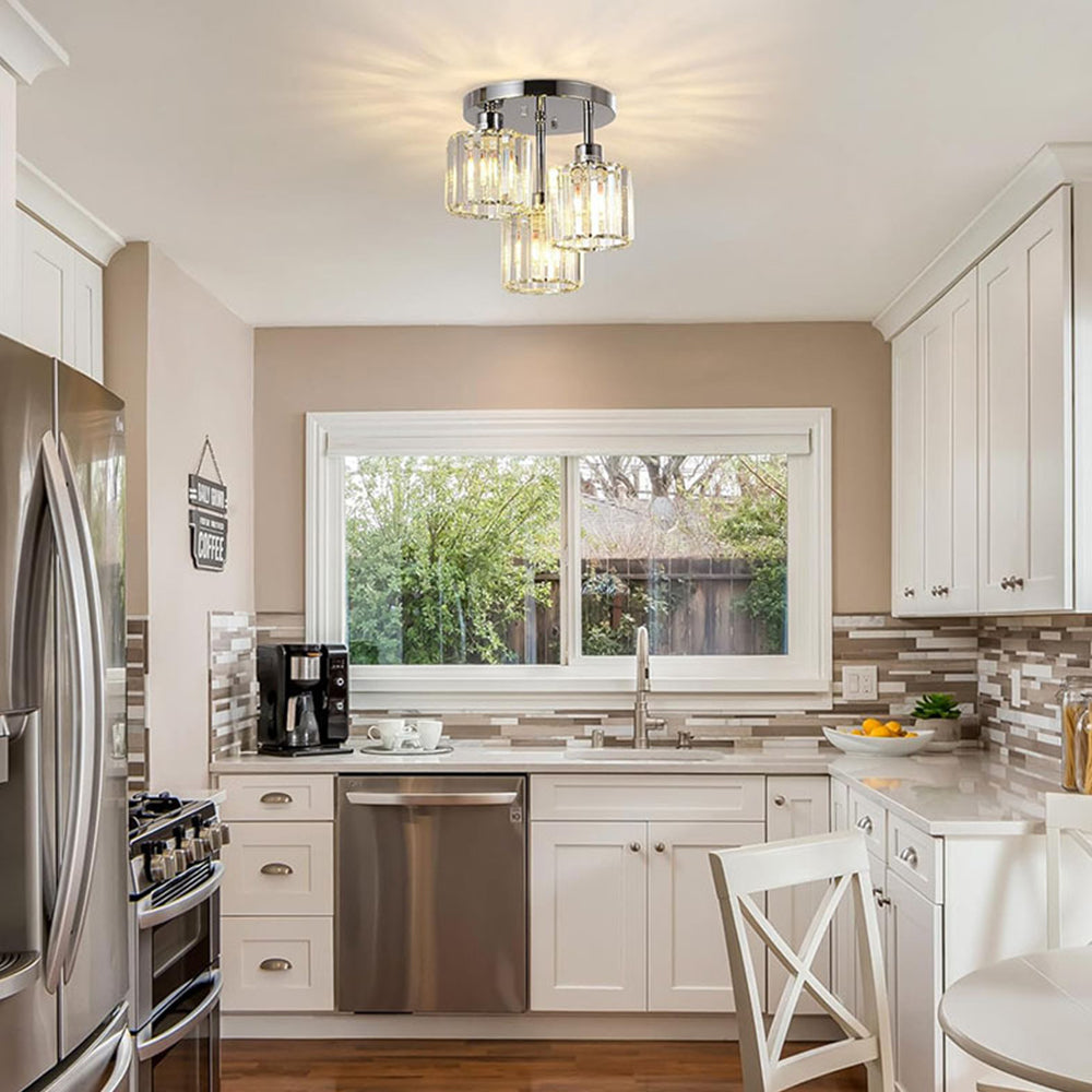 Modern Crystal Glass Semi-Flush Ceiling Light Fixture