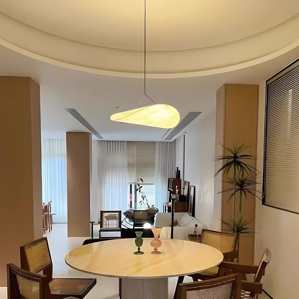 White Silk Fabric Minimalist Japandi Pendant Light