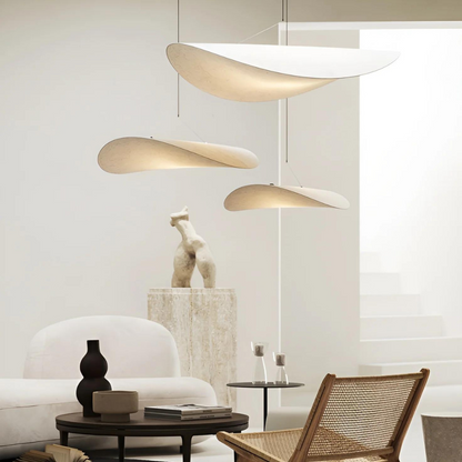 White Silk Fabric Minimalist Japandi Pendant Light
