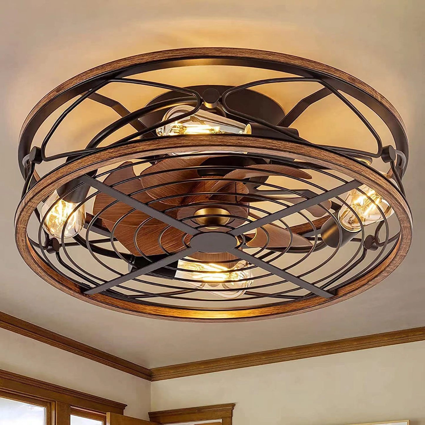 Industrial Wood Ceiling Fan with Light Modern Rustic Design