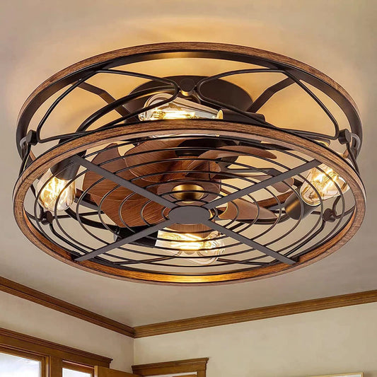Industrial Wood Ceiling Fan with Light Modern Rustic Design