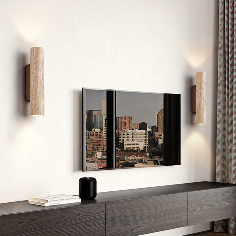 Japandi Tube Travertine Stone Minimalist Wall Light 5