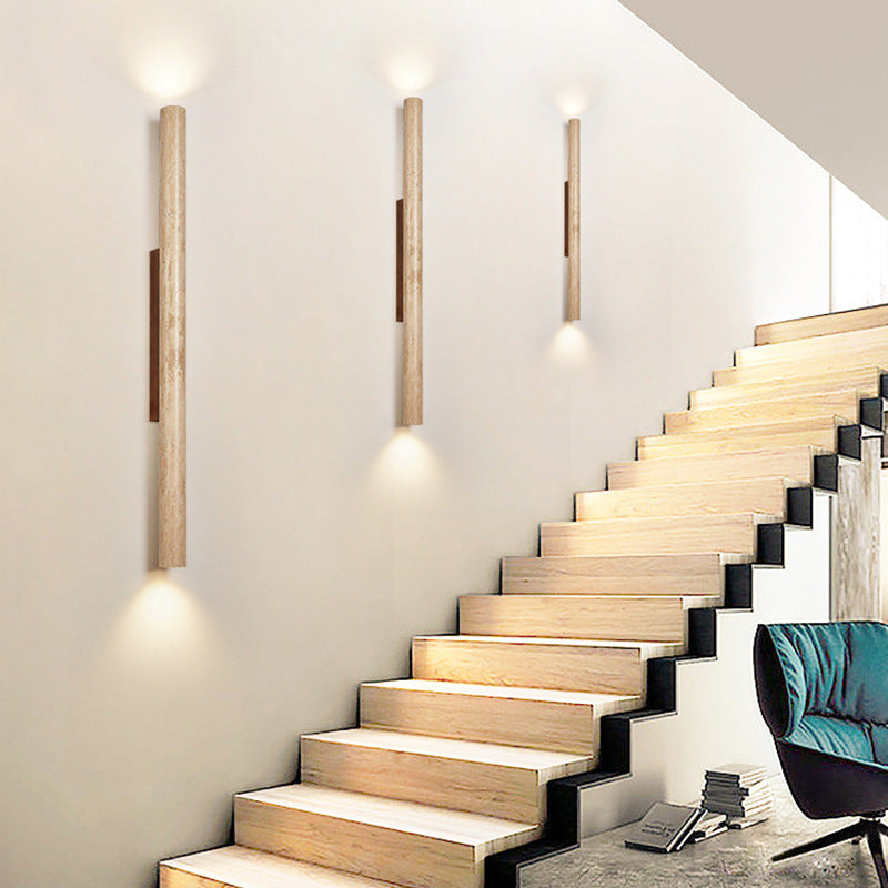 Japandi Tube Travertine Stone Minimalist Wall Light 7