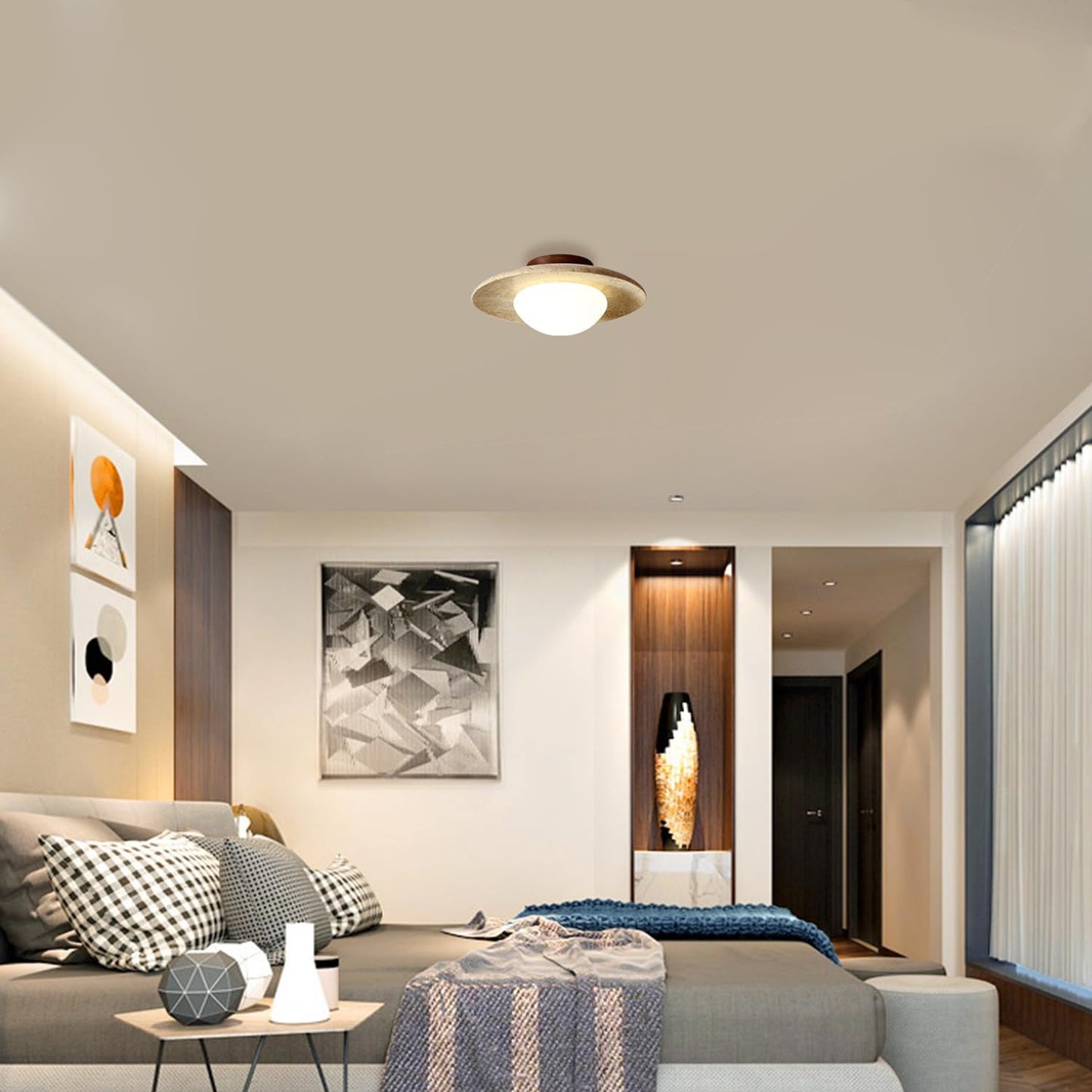 Natural Nordic Minimalist Travertine Ceiling Light 5