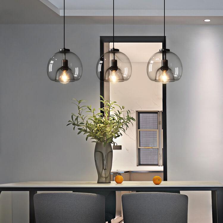 Hand-Blown Glass Smoke Gray Minimalist Dome Pendant Light