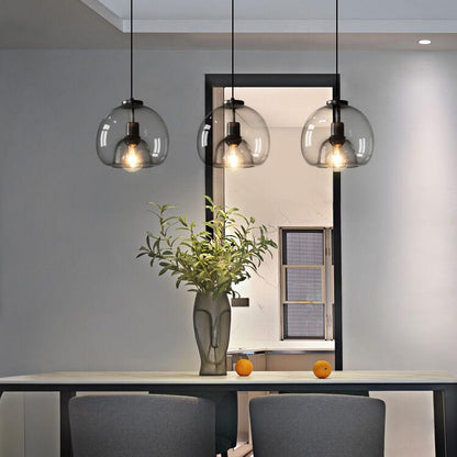 Hand-Blown Glass Smoke Gray Minimalist Dome Pendant Light