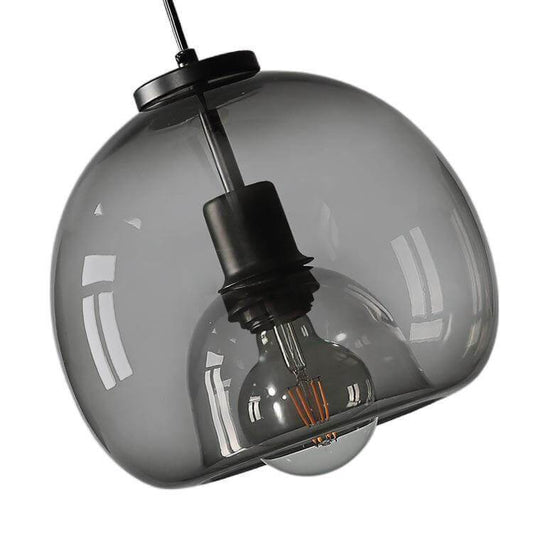 Hand-Blown Glass Smoke Gray Minimalist Dome Pendant Light