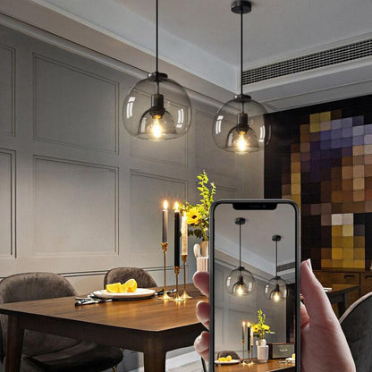 Hand-Blown Glass Smoke Gray Minimalist Dome Pendant Light