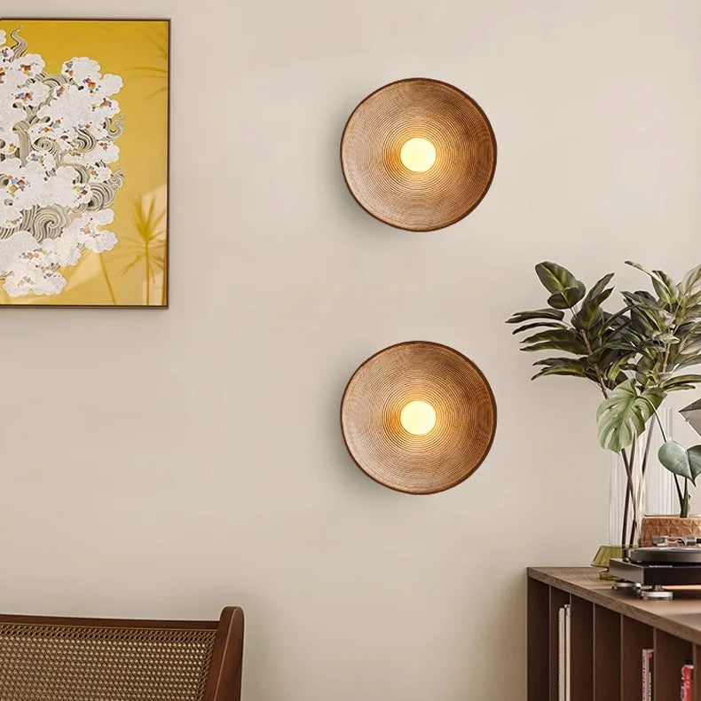 Retro Ceramic Style Resin Round Japandi LED Wall Light 7