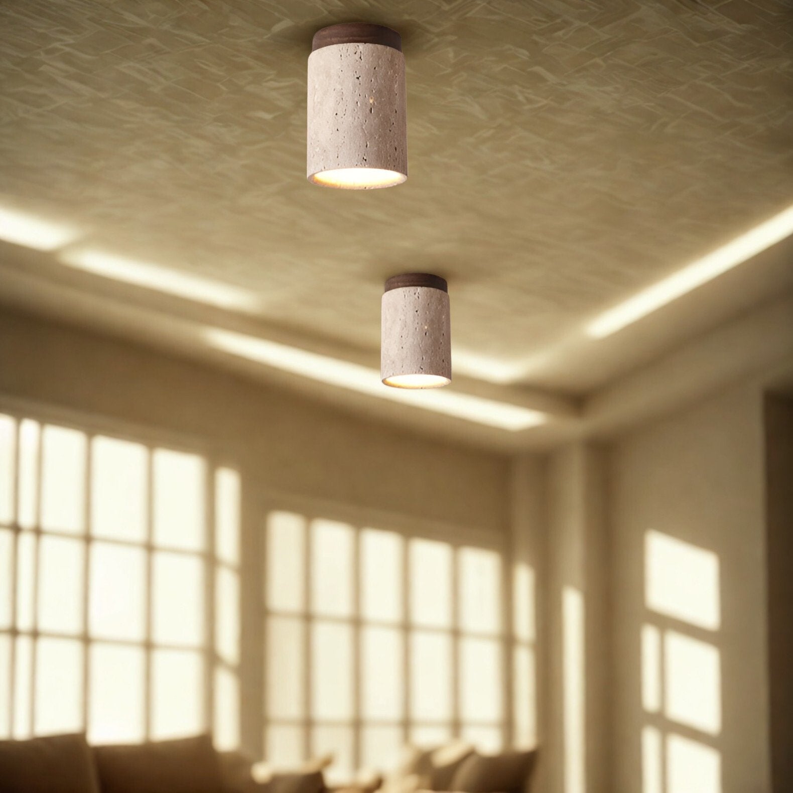Retro Travertine Stone Flush Mount Ceiling Light 3