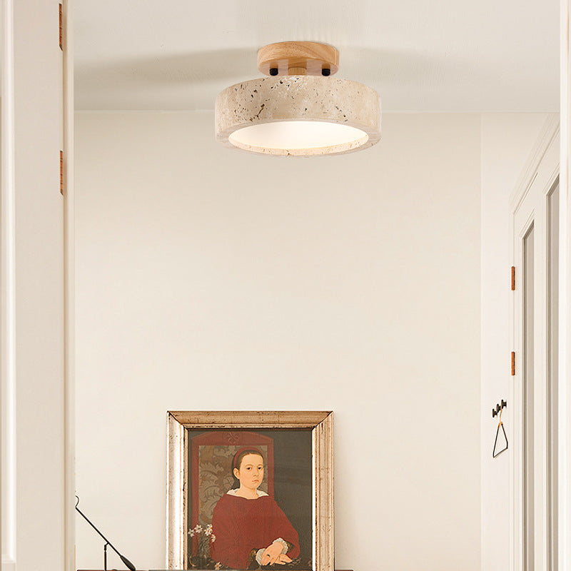 Round Yellow Travertine Ceiling Light Fixture 3
