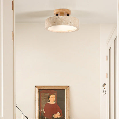 Round Yellow Travertine Ceiling Light Fixture 3