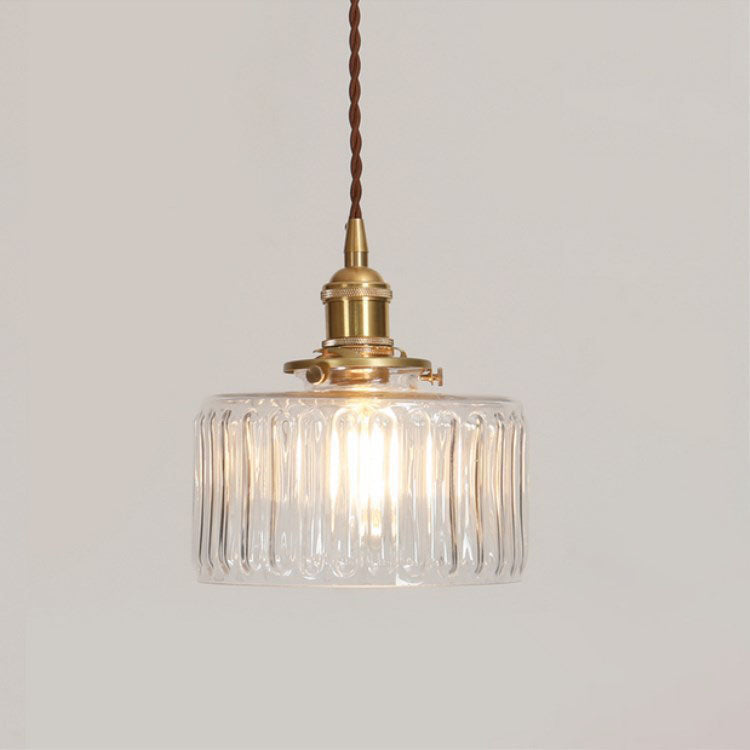 Brass Glass Vintage Japanese Round Pendant Light