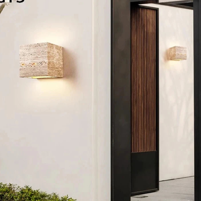 Travertine Stone Minimalist Outdoor LED Wall Light 6