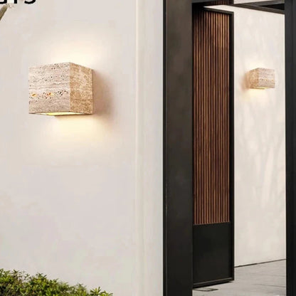Travertine Stone Minimalist Outdoor LED Wall Light 6
