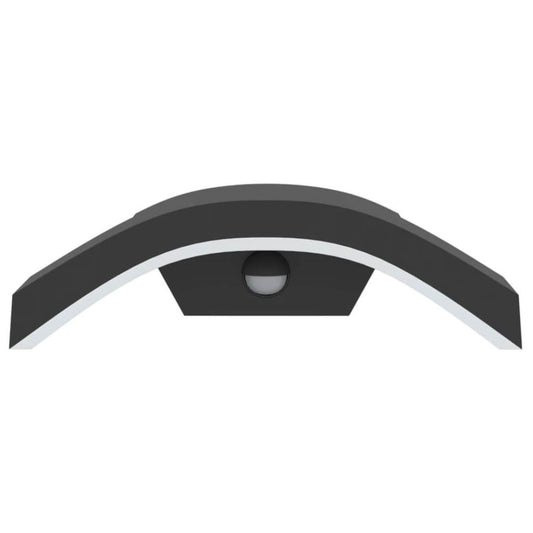 Black and white outdoor wall light fixture on a white background