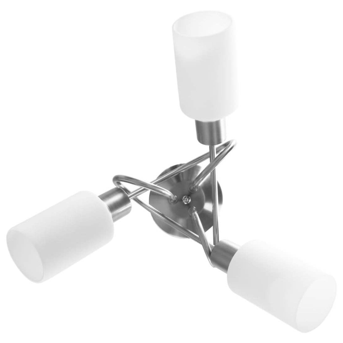 Three-light wall fixture with white shades on a white background