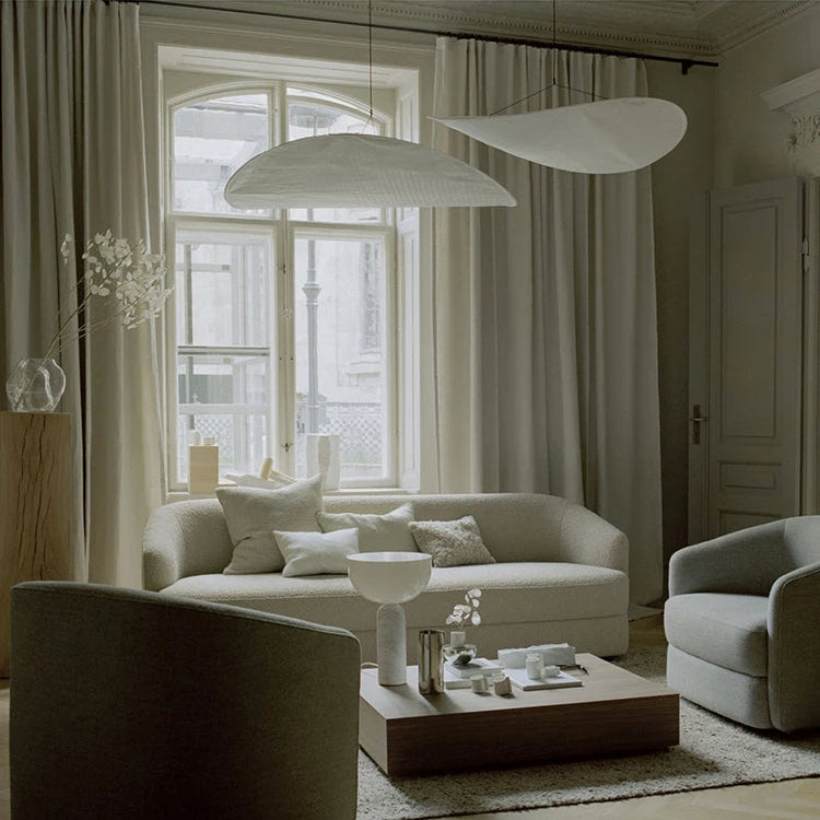 White Silk Fabric Minimalist Japandi Pendant Light
